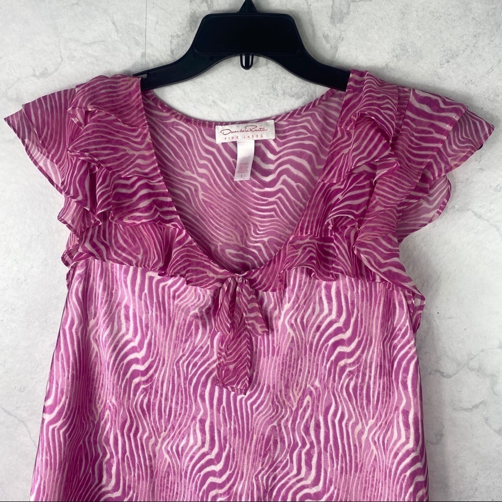 [Oscar de la Renta] Pink Printed Blouse - Picture 3 of 6